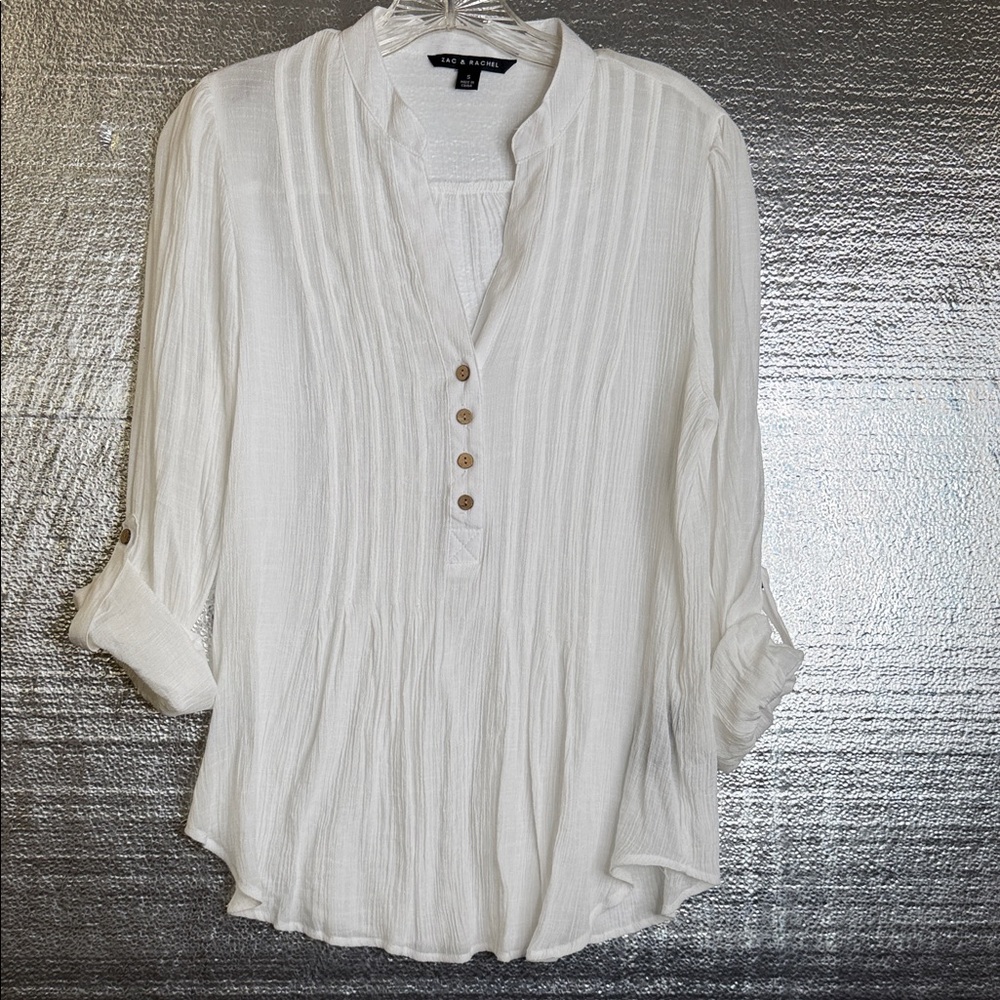 Zac & Rachel White Flowy Button-Up Blouse